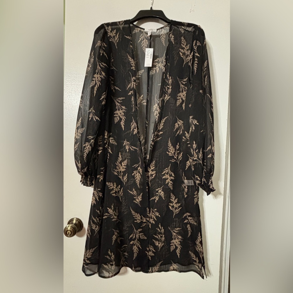 Maurices Black and Beige Floral Long Sleeve Kimono/Duster NWT Medium